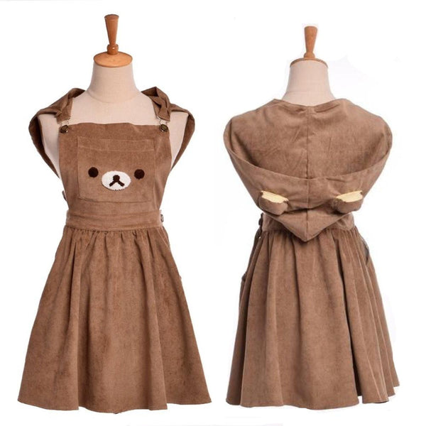 Baby bear romper dress - baby bear skirt - ears - hoodie - brown - coveralls