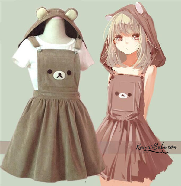 Baby bear romper dress - baby bear skirt - ears - hoodie - brown - coveralls