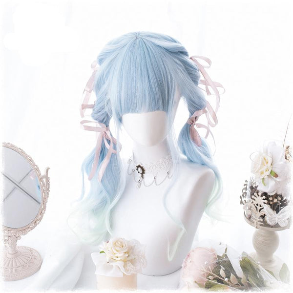 Baby blue wavy wig - bangs - blue wig - wigs - cosplay