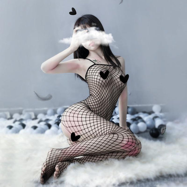 Babydoll Fishnet Bodysuit - bodystocking, bodysuit, catsuit, fishnet, fishnets
