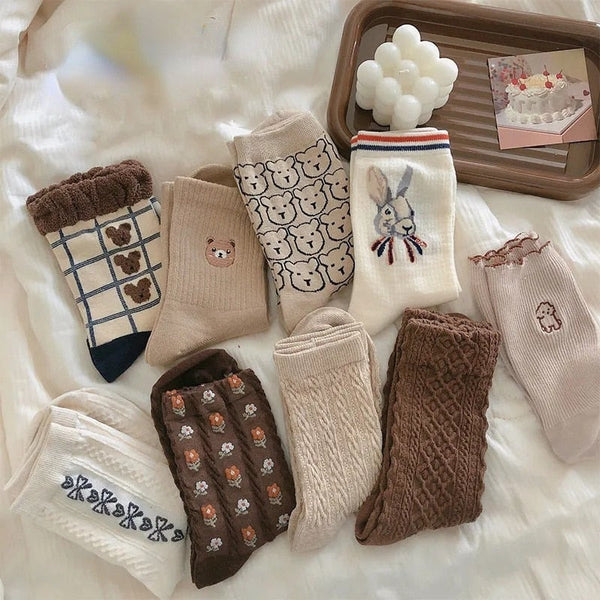 Kawaii bears bunnies & flowers cottagecore socks stockings