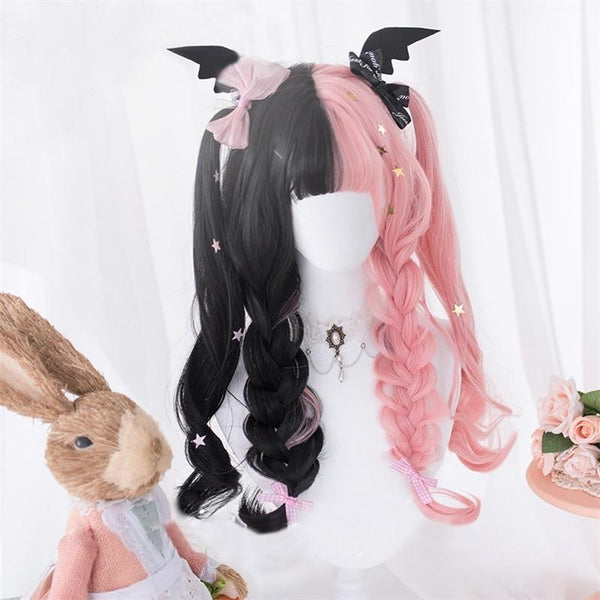 Black pink pastel goth wig - bat - cosplay wig - wigs - goth - gothic