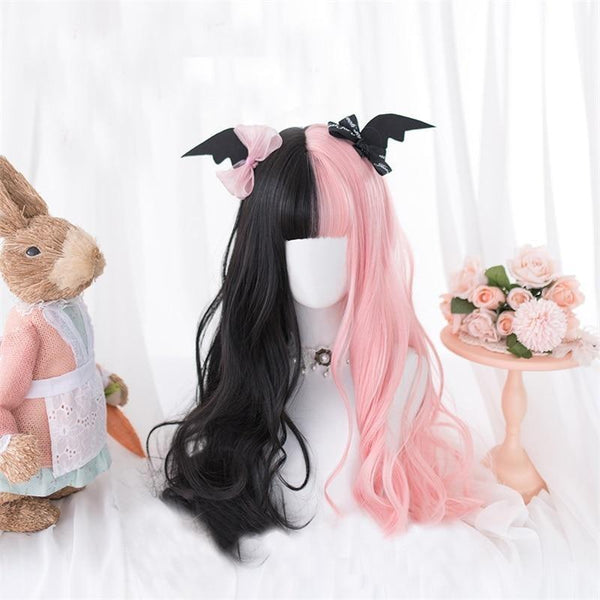 Black pink pastel goth wig - bat - cosplay wig - wigs - goth - gothic