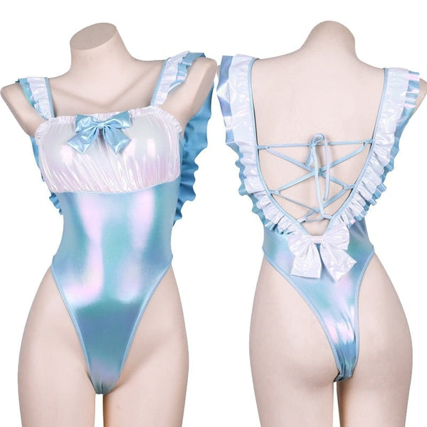 Blue holographic onesie - adult onesie - onesies - blue - bodysuit - bodysuits