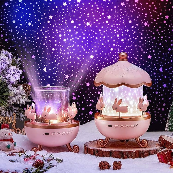 Bunny Carousel Projector Night Light - bluetooth speaker, bunnies, bunny rabbit, carousel,