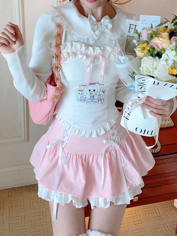 Bunny Tea Party Halter Top - angelcore, angelic, angels, bunnies, coquette Kawaii Babe
