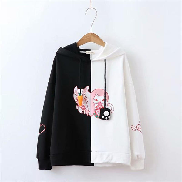 Bunny vs kitten hoodie - cat hoodie - sweater - cats - fairy kei