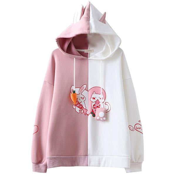 Bunny vs kitten hoodie - cat hoodie - sweater - cats - fairy kei