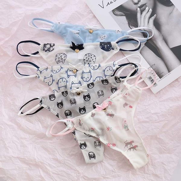 Classic Mesh Thongs - cat undies, panties, panty, thong, thong underwear Kawaii Babe