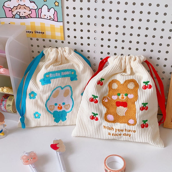 Corduroy Satchel Bags - bag, bags, corduroy, drawstring, drawstring bag