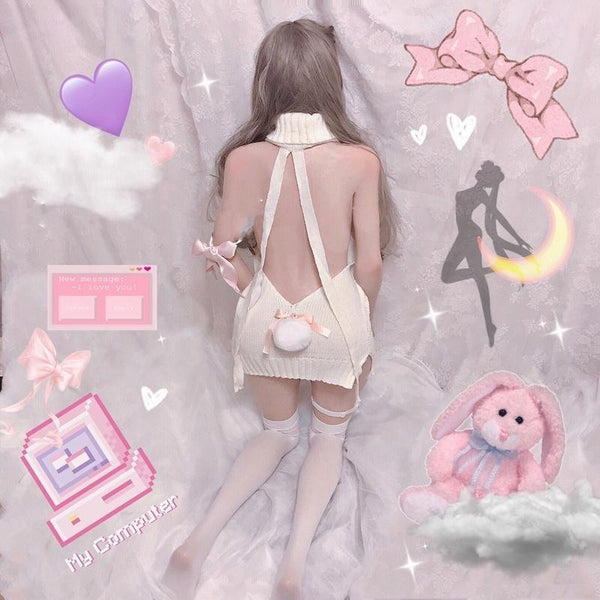 Corset virgin killer dress - anime - bows - knit - knitted - lace up