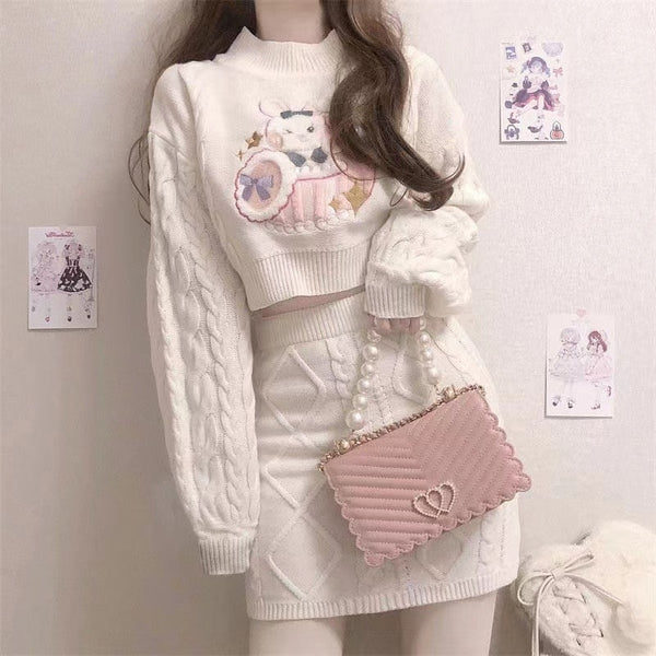 Cozy knit bunny matching set - bunnies - bunny rabbit - crop - top - cropped