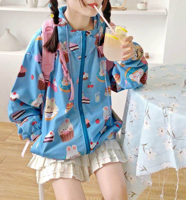 Cupcake Bunny Windbreaker - bear coat, ears, coats, food, jackets