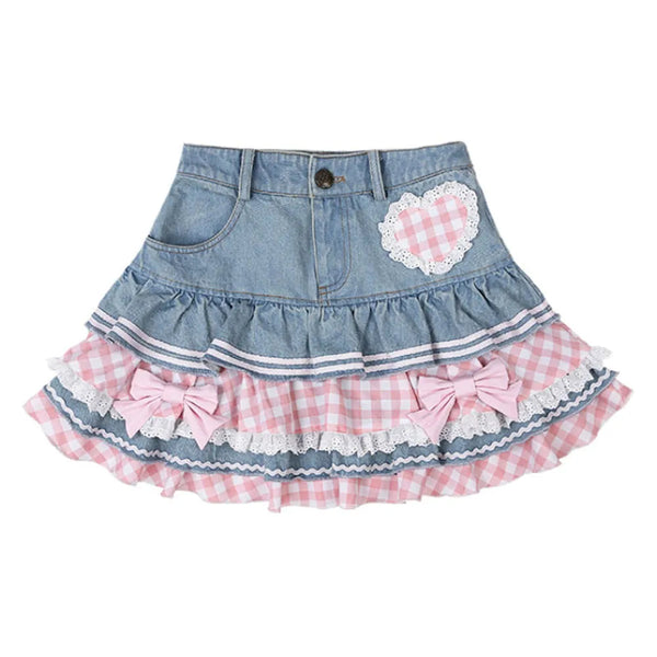 Denim sweetheart plaid miniskirt - 90s - denim - jeans - miniskirt - skirt