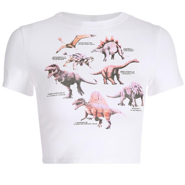 White Dinosaur Diagram Infographic Crop Top Belly Shirt T-Shirt 