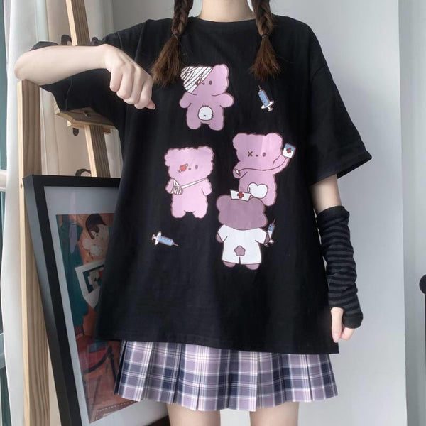 Doctor Bear Menhera Oversized Tee - bears, creepy cute, menhera, pastel goth, goth fashion