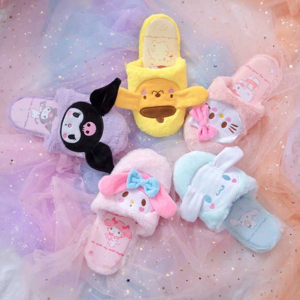 Fuzzy Kuromi Slippers - baby bunny, bunnies, bunny rabbit, shoes, cinnamoroll