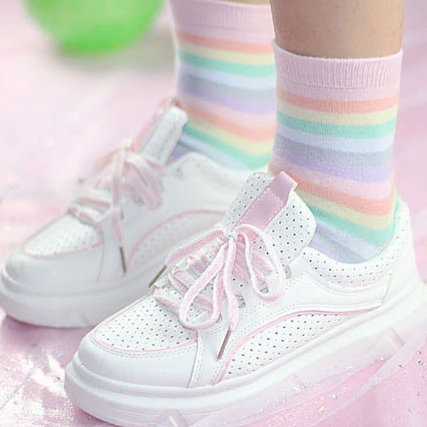 Milky rainbow socks - ankle socks - fairy kei - fairykei - pastel - rainbow