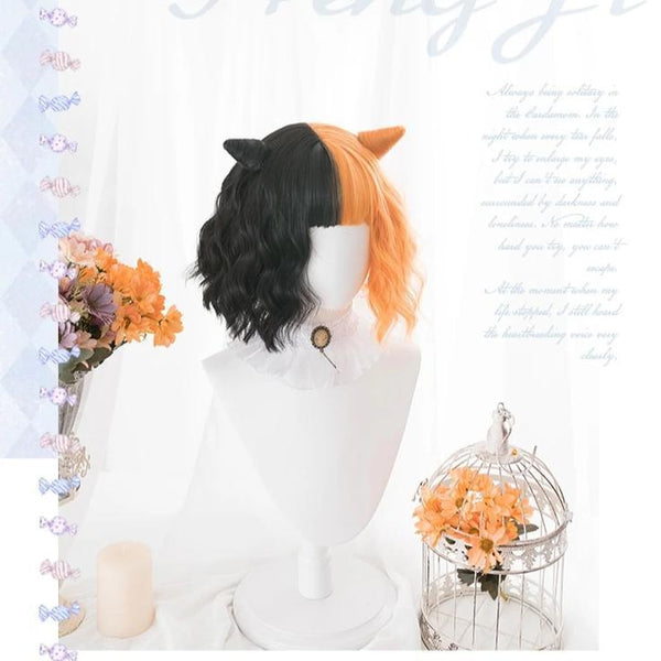 Halloween bob wig - bangs - cat girl - cosplay wig - costume - creepy