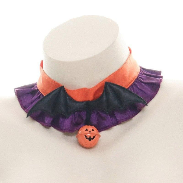 Halloween Chokers (3 Styles) - Orange Purple Ruffles - bat, bat wings, bats, choker, chokers