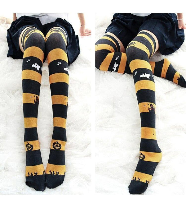 Halloween Lolita Stockings - bat, bats, ghost, ghosts, goth