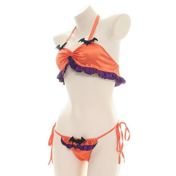 Halloween Ruffled Devil Lingerie Set - bat, bat wing, wings, bats, bikini