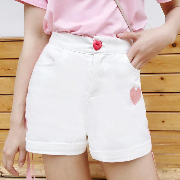 Sweet heart shorts - booty shorts - embroidered - embroidery - lolita - pink