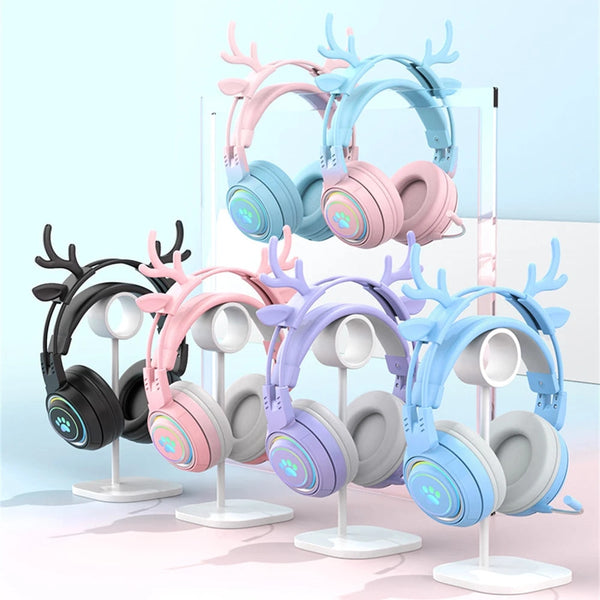 Interchangeable deer antler & neko headset - antlers - cat ear headset - ears -