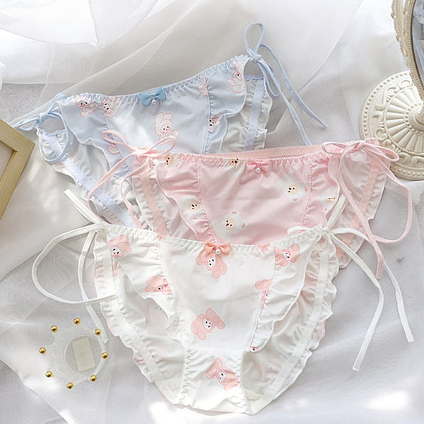 Kigurumi bear lace up panties - bra and panties - lace up - pink lingerie - tie