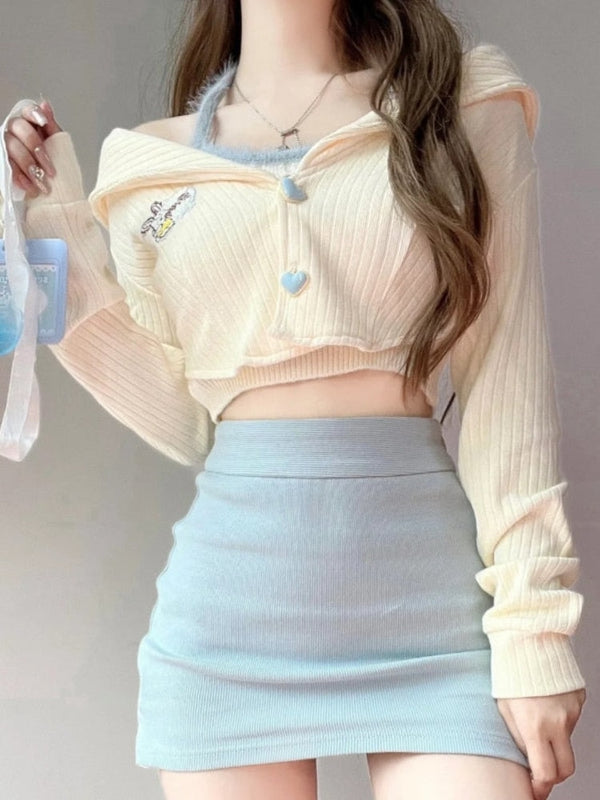 Knit Teddy Crop Top - crochet, embroidered, embroidery, knit, knit top Kawaii Babe