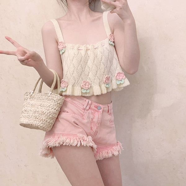 Knit Tulip Fairy Crop Top - Shirts & Tops