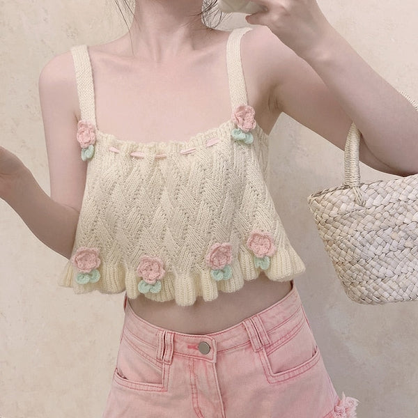 Knit Tulip Fairy Crop Top - Shirts & Tops