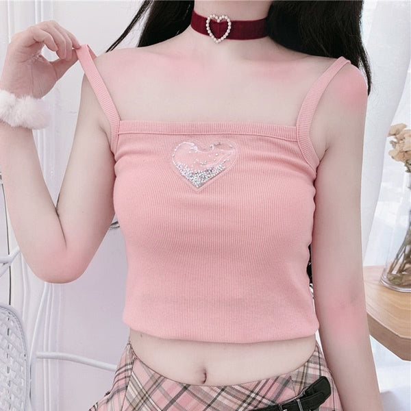 Liquid Glitter Heart Tank - Shirts & Tops