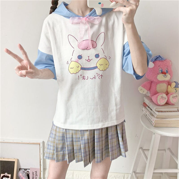 Little bun tee - baby bunny - blue - bunnies - hoodie - rabbit