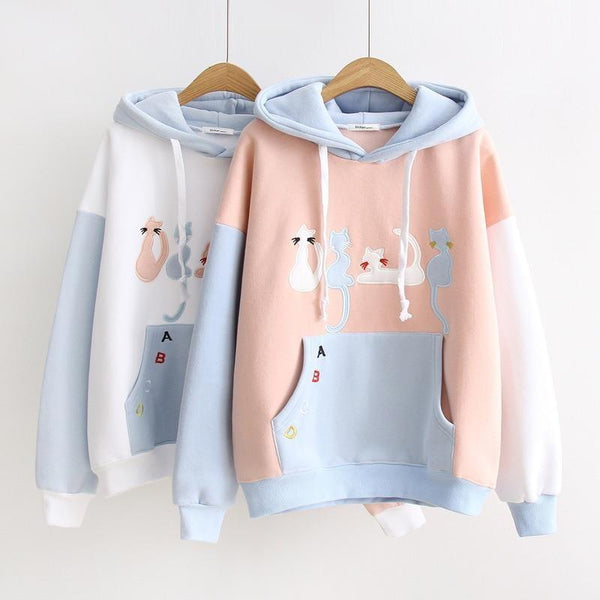 Little Neko Kitty Cat Kitten Hoodie Hooded Sweatshirt Pullover Kangaroo Pouch Pocket Drawstring Little Space Pastel Fairy Kei Kawaii