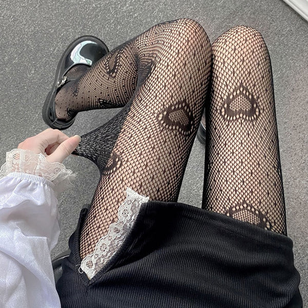 Lovecore Fishnets - fishnet, fishnets, hearts, nylongs, stockings Kawaii Babe