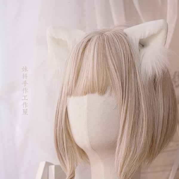 Luxury Realistic Neko Ears - White - hair clips