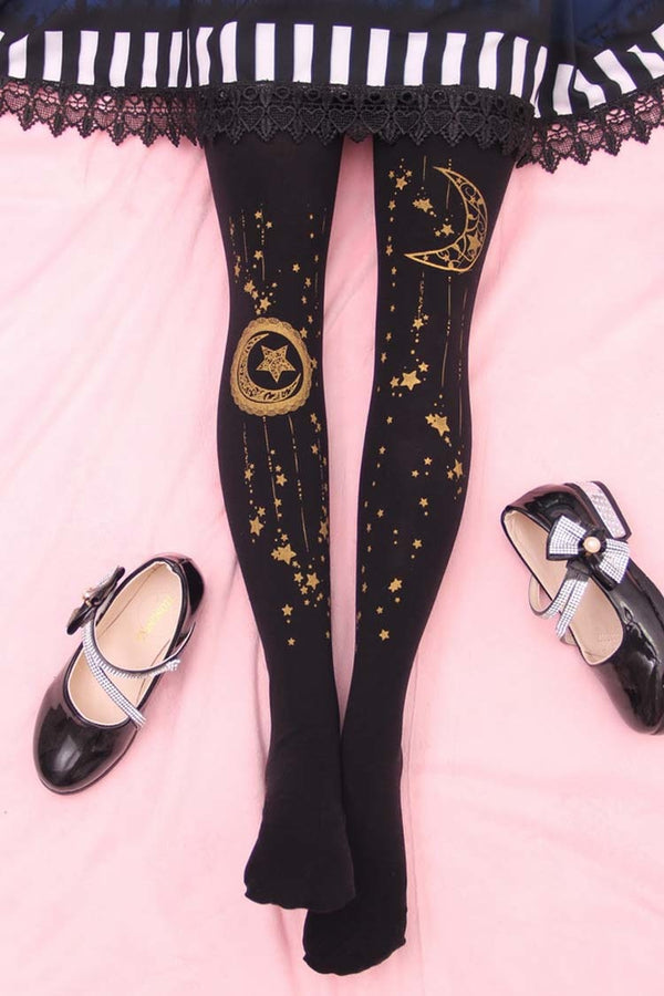 steampunk lolita gothic tights leggings nylons pantyhose compass stars brass copper victorian era dieselpunk by kawaii babe