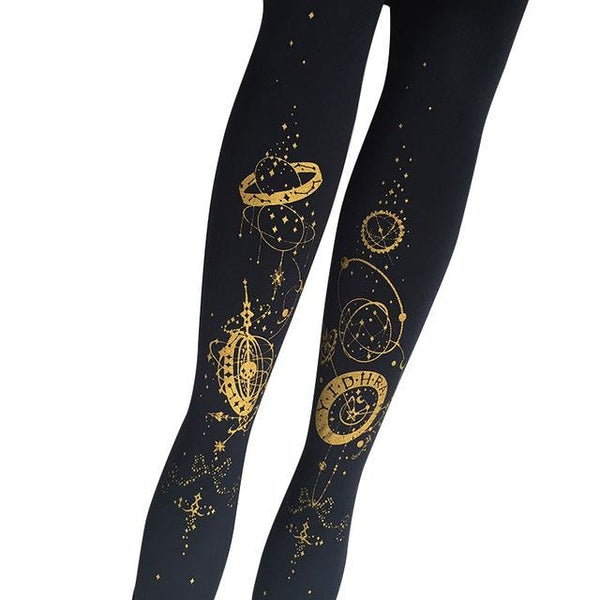 steampunk lolita gothic tights leggings nylons pantyhose compass stars brass copper victorian era dieselpunk by kawaii babe