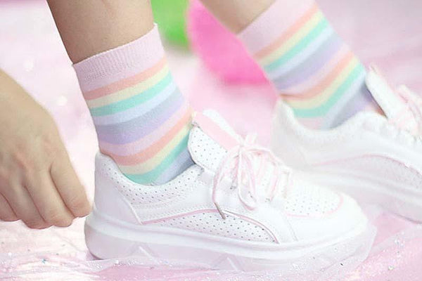 Milky rainbow socks - ankle socks - fairy kei - fairykei - pastel - rainbow