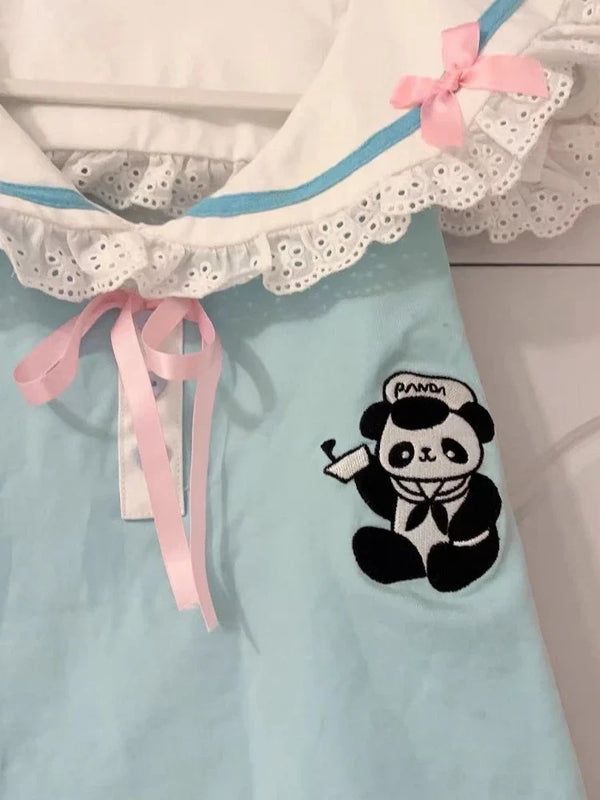 Panda medic collared blouse - collared - menhera - peter pan - shirts - t-shirt