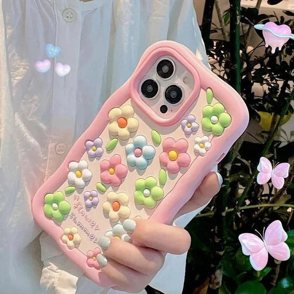 Kawaii pink floral 3d daisy flower iphone case