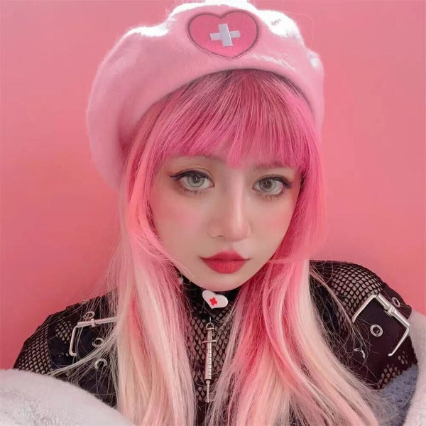 Pink Menhera Nurse Beret - beret, berets, hat, hats, medical Kawaii Babe