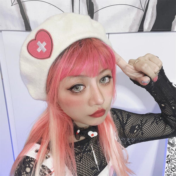 Pink Menhera Nurse Beret - beret, berets, hat, hats, medical Kawaii Babe