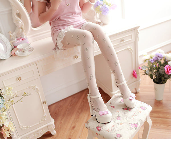 elegant floral rose bud tights nylons pantyhose royal elegance dainty lolita harajuku japan fashion by kawaii babe
