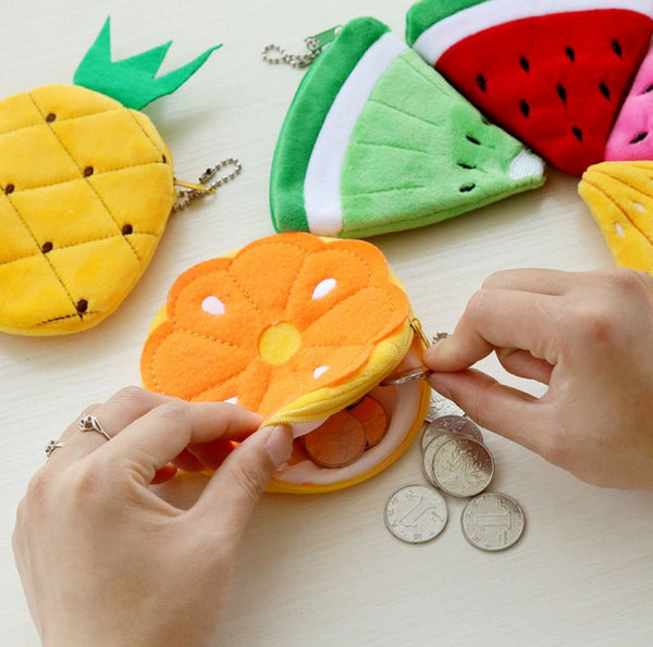 tropical fruit summer coin bag pouch purse handbag zipper compartment watermelon orange pineapple kiwi kawaii babe