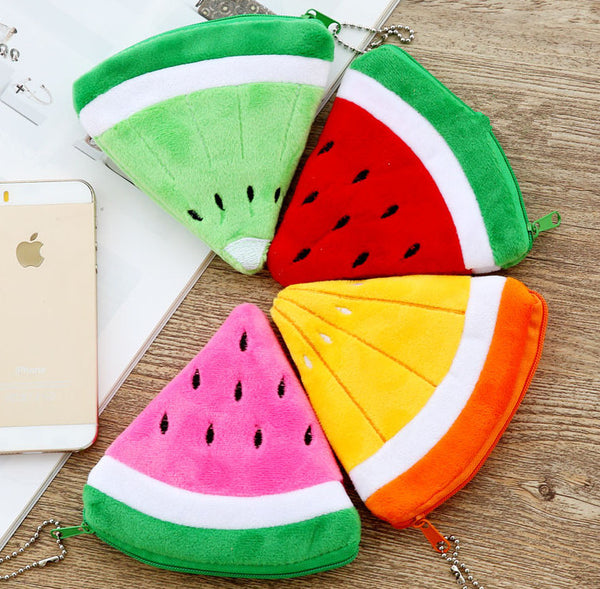 tropical fruit summer coin bag pouch purse handbag zipper compartment watermelon orange pineapple kiwi kawaii babe