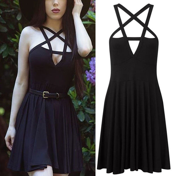 Pentagram Gothic Punk Dress Traditional Black Goth Aesthetic Wiccan Spiritual New Age Kawaii Babe