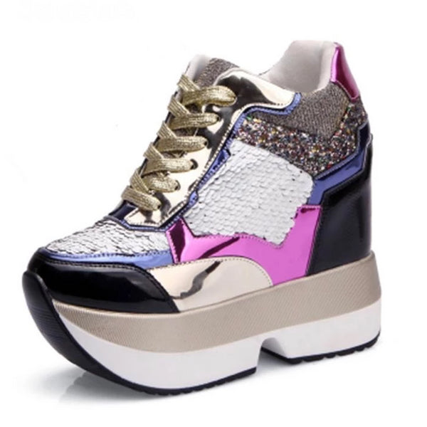 sequin platform sneakers shoes lace up sneaks athletic wedge harajuku japan fashion by kawaii babe 