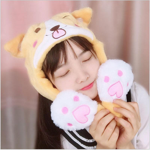 Kawaii Puppy Dog Face Spinning Ear Hat Winter Toque Warm Cute 